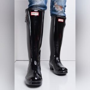 HUNTER Original Tall Gloss Women's Black Casual Rain Boots Size 9